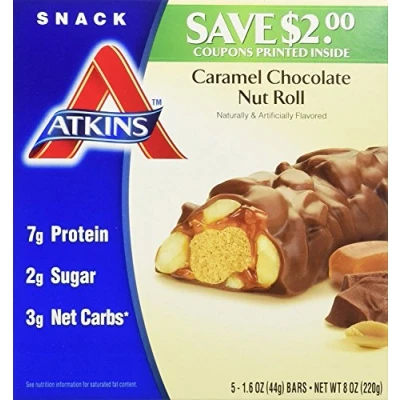Afbeelding van Atkins Snack Bar Caramel Chocolate Nut Roll Doos 5 x 44g