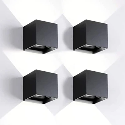 Afbeelding van 4 stuks wandlamp voor buiten/binnen, led, buiten, modern, zwart, 12 W, 6500 K, koud licht, IP65, waterdicht, vierkant, aluminium, stralingshoek verstelbaar