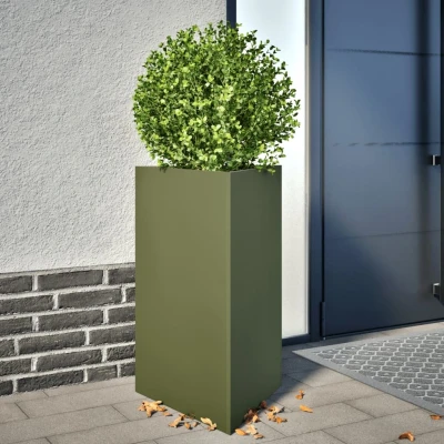 Afbeelding van vidaXL Plantenbakken 2 st driehoek 50x43x75 cm staal olijfgroen