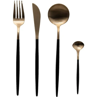 Afbeelding van 24 stuks bestekset IDA Black &amp; Gold Stainless steel