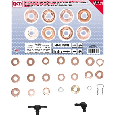 Afbeelding van BGS Assortiment verstuiverafdichtringen koper 551 delig