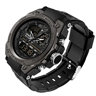 Afbeelding van AIMES Herenhorloge, waterdicht, outdoor, sport, militair, digitaal, analoog, datum, multifunctioneel, led, grote wijzerplaat, alarm en stopwatch, voor heren, Zwart, Casual waterdichte sport