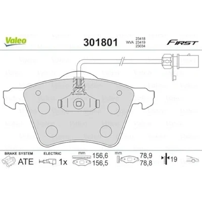 Afbeelding van VALEO 301801 Remblokkenset FIRST Vooras Incl. slijtage waarschuwingscontact Zonder anti kreukplaat VOLKSWAGEN: Sharan I, SEAT: Alhambra I