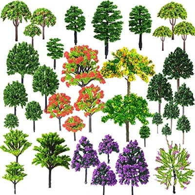 Afbeelding van Cayway Set van 53 gemengde bomen Boommodel Trein Plastic Om te knutselen Tuindecoratie Landschap model