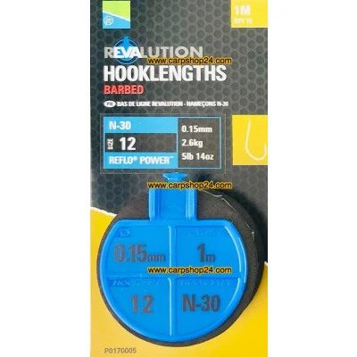 Afbeelding van Preston N 30 Revalution Hooklengths Barbed 100cm (10 pcs) Maat : haak 12 0.15mm