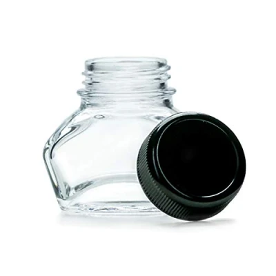 Afbeelding van 1 x inktenglas, inktenglazen, sieradenglas met zwarte schroefdop, volume 30 ml, Ø schroefdraad mm