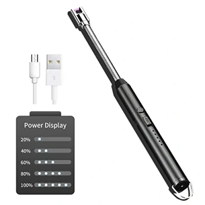 Afbeelding van Gvolatee Elektrische boogaansteker met lange hals, USB oplaadbaar, winddicht, vlamloos, voor keuken, fornuis, camping, vuurwerk, open haard, kaarsen, zwart