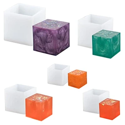 Afbeelding van WANDIC Vierkante harsvorm, 5 stuks, maten siliconen mallen, vormgereedschap voor polymeerklei, handwerk, epoxyhars, sieraden maken