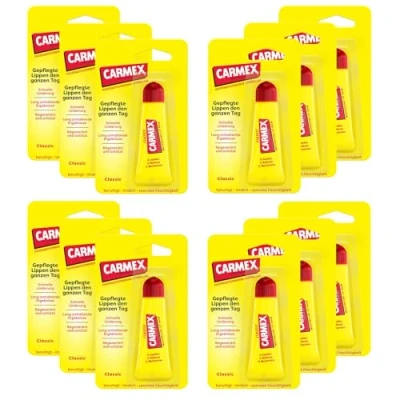 Afbeelding van Carmex Classic Tube lippenbalsem voor droge lippen, hydraterend en rustgevend gebarsten met vaseline, vitamine E bijenwas, 12 x 10 g