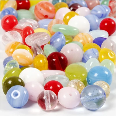 Afbeelding van Glazen kralen, afm 6 13 mm, gatgrootte 0,5 1,5 diverse kleuren, 60gr