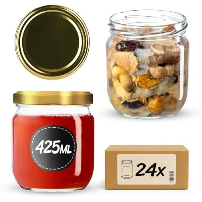 Afbeelding van KADAX Set van 24 jampotten met schroefdeksel, 425 ml, voor jam, honing (goud)