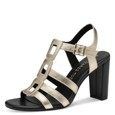 Afbeelding van Marco Tozzi Sandalen met hoge hak, Dames, Maat: 38, Black/gold Hoogwaardig imitatieleer