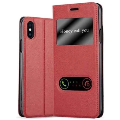 Afbeelding van Cadorabo Hoesje geschikt voor Apple iPhone X / XS in SAFRAN ROOD Beschermhoes met magnetische sluiting, standfunctie en 2 kijkvensters Book Case Cover Etui