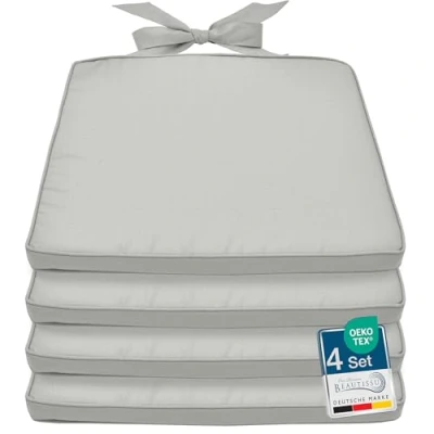 Afbeelding van Beautissu Pia Set van 4 Stoelkussen Buiten 45x40 cm Licht Grijs Zitkussen met Lint