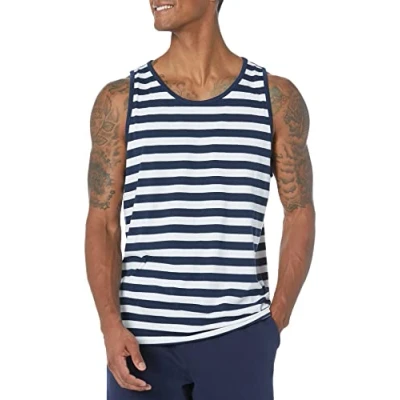 Image de Amazon Essentials Débardeur Coupe Régulière Men&#039;s, Bleu Marine Blanc Rayures, XXL