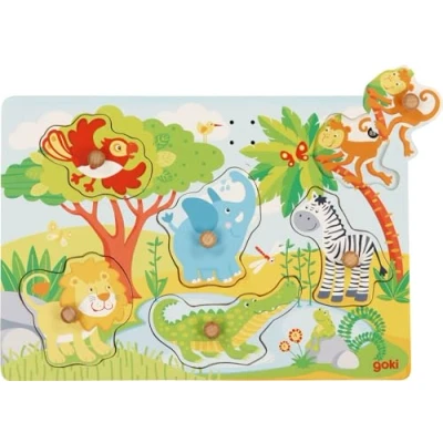 Afbeelding van Goki Houten Noppenpuzzel Dierentuin met Geluid, 6st.
