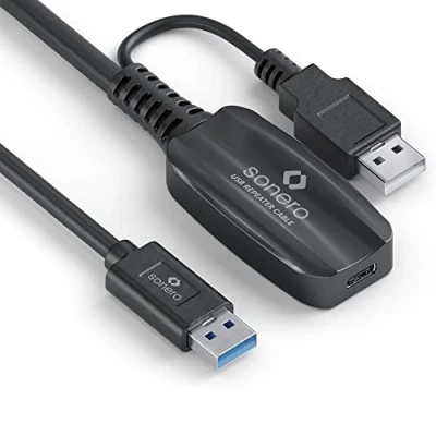 Afbeelding van sonero® USB 3.2 actieve uitbreiding, A naar C aansluiting, 5 Gbit/s, geïntegreerde voeding, zwart, lengte: 10,00 m