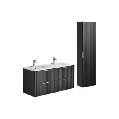Afbeelding van Vente unique Hangmeubel voor badkamer met strepen inbouwwastafel Zwart 120 cm ZEVARA L x H 57 D 46