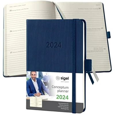 Afbeelding van Sigel agenda 2024 Conceptum A6 2 pagina&#039;s / 1 week midnight blue SI C2463