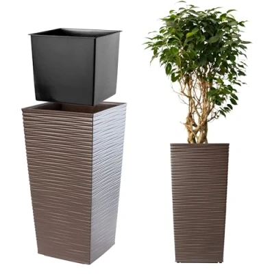 Afbeelding van KADAX Bloem/plantenpot, kunststof pot, voor binnen en buiten, tuin, balkon, terras, huis, weerbestendig, imitatie rotan, 75,5 cm hoog, mokka