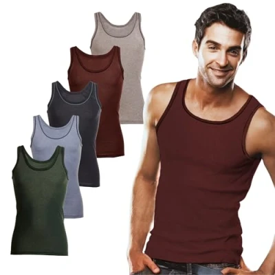 Afbeelding van SGS 5 pack: stijlvolle onderhemden voor heren en tanktops in wit &amp; zwart of meerkleurig, ideaal als bodybuilding shirt, stuks.