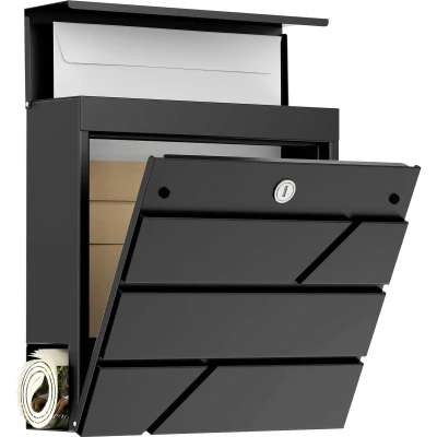 Afbeelding van Avalo Brievenbus RVS Zwart met Krantenvak en Slot Incl. Montagemateriaal &amp; 2 Sleutels