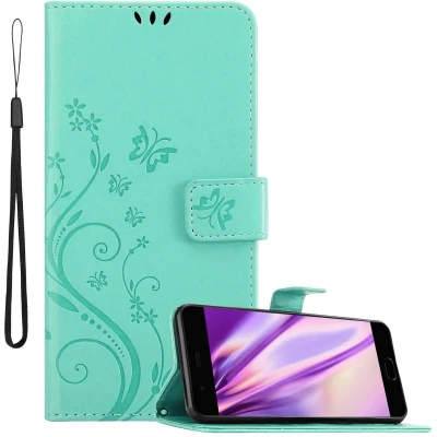 Afbeelding van Cadorabo Hoesje geschikt voor Huawei P10 PLUS in BLOEMEN TURKOOIS Beschermhoes bloemmotief met magnetische sluiting, standfunctie en kaartsleuven Book Case Cover Etui