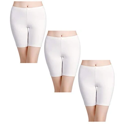 Image de wirarpa Caleçon de cyclisme pour femme Taille haute En coton S à 5XL, Lot 3 boxers blancs, M