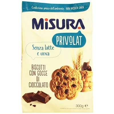 Afbeelding van Misura Biscotti con Gocce di Cioccolato Privolat 12 koekjes met chocoladeschilfers zonder melk en eieren, 290 g + Polpa Italian Gourmet 400