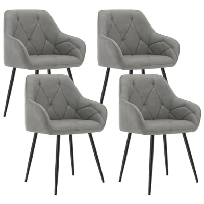 Afbeelding van WOLTU EZS03dgr 4 Set van eetkamerstoelen, keuken, eetkamer, woonkamer, ergonomisch, met armleuningen, gevoerd, vintage kunstleren zitting, metalen poten, donkergrijs
