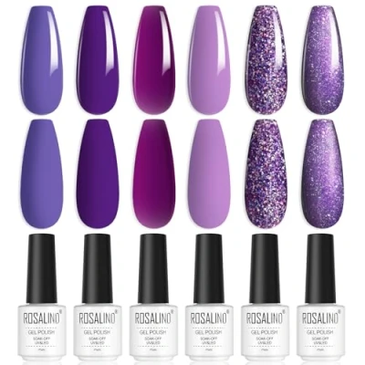 Afbeelding van ROSALIND semi permanente nagellak, uv gel, permanent, 6 kleuren, donkerpaars, glitter, soak off, UV/LED, manicure