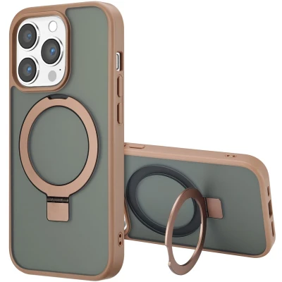 Afbeelding van Accezz Hoesje Geschikt voor iPhone 14 Pro Max Ring Stand Backcover MagSafe bruin