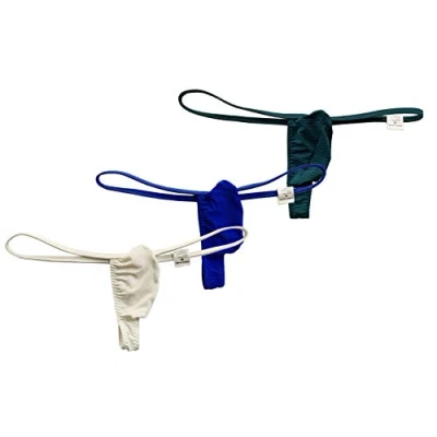 Afbeelding van Yomie Effen gestreepte strings voor heren, 3 stuks (wit + blauw groen)