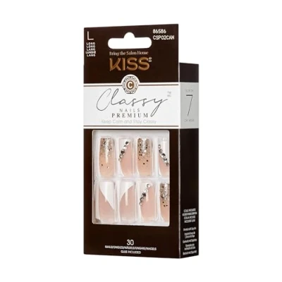 Afbeelding van KISS Classy Nails Coffin Langhoudende manicureset met nagellijm, mini vijl, manicuresticks en 30 kunstnagels