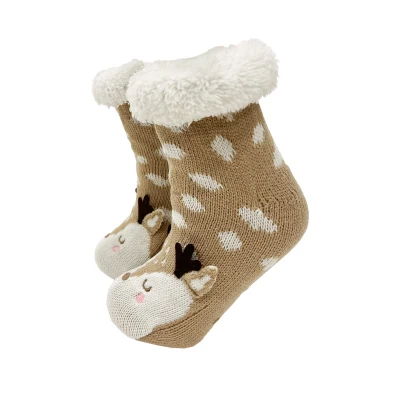 Afbeelding van Dutch Decor Limited Collection BAMBI Huissokken maat 31/34 antislip met sherpa voering Hazelnut