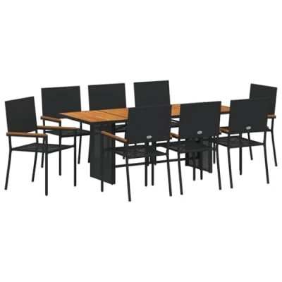 Afbeelding van vidaXL 9 delige tuin eetset zwart poly rattan