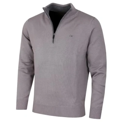 Afbeelding van Calvin Klein Gebreide golftrui van katoen met halve ritssluiting voor heren, Cloud Grijs