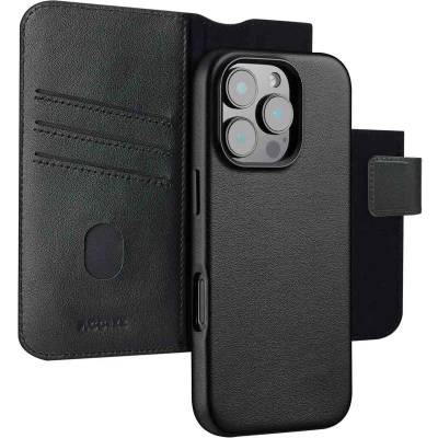 Afbeelding van Accezz Hoesje geschikt voor iPhone 16 Pro Leather Bookcase 2 in 1 MagSafe Onyx Black
