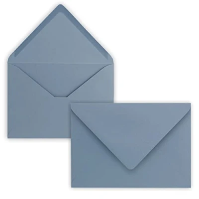 Afbeelding van Enveloppen, 100 stuks, B6, 17,5 x 12,5 cm, grijs blauw, natte plakrand met puntige klep, 120 g/m², voor bruiloft, wenskaarten, uitnodigingen