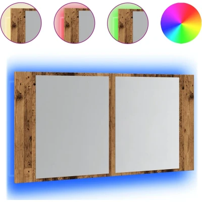 Afbeelding van vidaXL Spiegelkast LED 90x12x45 cm bewerkt hout oud houtkleurig