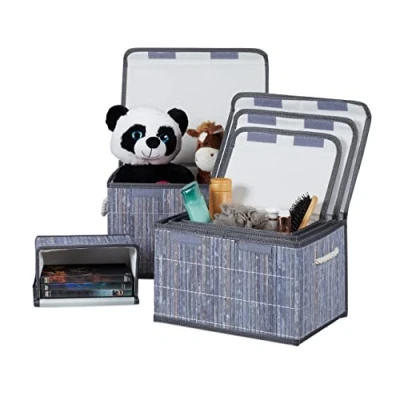 Afbeelding van Relaxdays opbergmand set van 5 bamboe manden badkamer opbergbox grijs