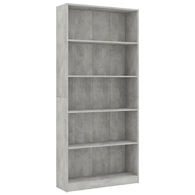 Afbeelding van vidaXL Boekenkast met 5 niveaus, betongrijs, 80 x 24 175 cm, technisch hout