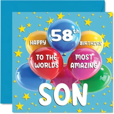 Afbeelding van 58e verjaardagskaart voor zoon World&#039;s Most Amazing Son van mama papa, 145 mm x mm, 58 jaar