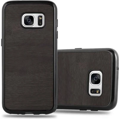 Afbeelding van Cadorabo Hoesje geschikt voor Samsung Galaxy S7 in WOODEN ZWART Beschermhoes gemaakt van flexibel TPU silicone Case Cover