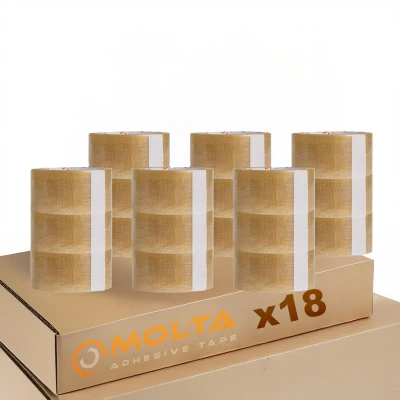Afbeelding van MOLTA SOLVENTA PLUS TRANSPARANT Verpakkingstape 48 mm x 55 m Kartonnen tape voor pakketten en dozen 18 Rollen NATURAL RUBBER