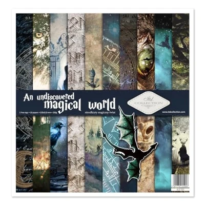 Afbeelding van ITD Collection Scrapbook pakket, plakboekpapier, decoratief papier, decoupage, kaarten maken, papierformaat 310 x 320 mm (An undiscovered magical world SLS 023)