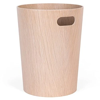 Afbeelding van Kazai. Börje prullenmand van echt hout, moderne afvalemmer hout voor kantoor, kinderkamer en slaapkamer, 9 liter, wit eiken
