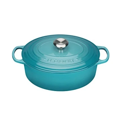 Afbeelding van Le Creuset Signature geëmailleerde gietijzeren braadpan met deksel, Ø 27 cm, ovaal, 4,1 liter, 4,425 kg, Caribisch blauw, 21178271702430