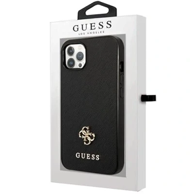 Afbeelding van Guess GUHCP13LPS4MK iPhone 13 Pro / 6.1&quot; zwart/zwarte hardcase Saffiano 4G klein metalen logo