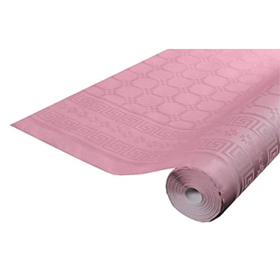 Afbeelding van Pro tafelkleed: damastpapieren wegwerptafelkleed op een rol van 25 m lang en 1,20 breed, poederroze kleur. Damastpapier met chic klassiek universeel patroon, ref R482586I